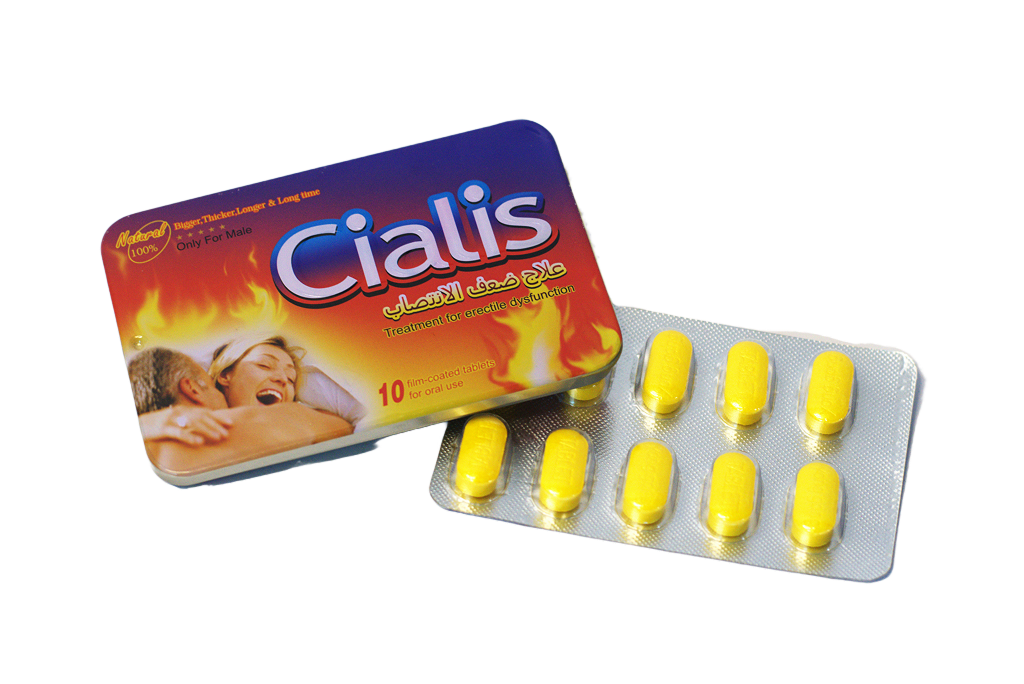 Zatvorena metalna tabla Biljni Cialis pored blistera žutih tableta