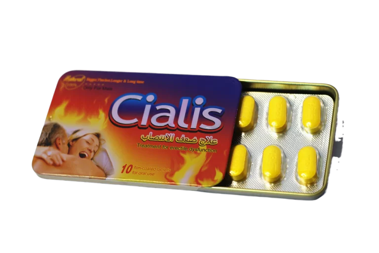 Metalna tabla Biljni Cialis otvorena sa blisterom žutih tableta