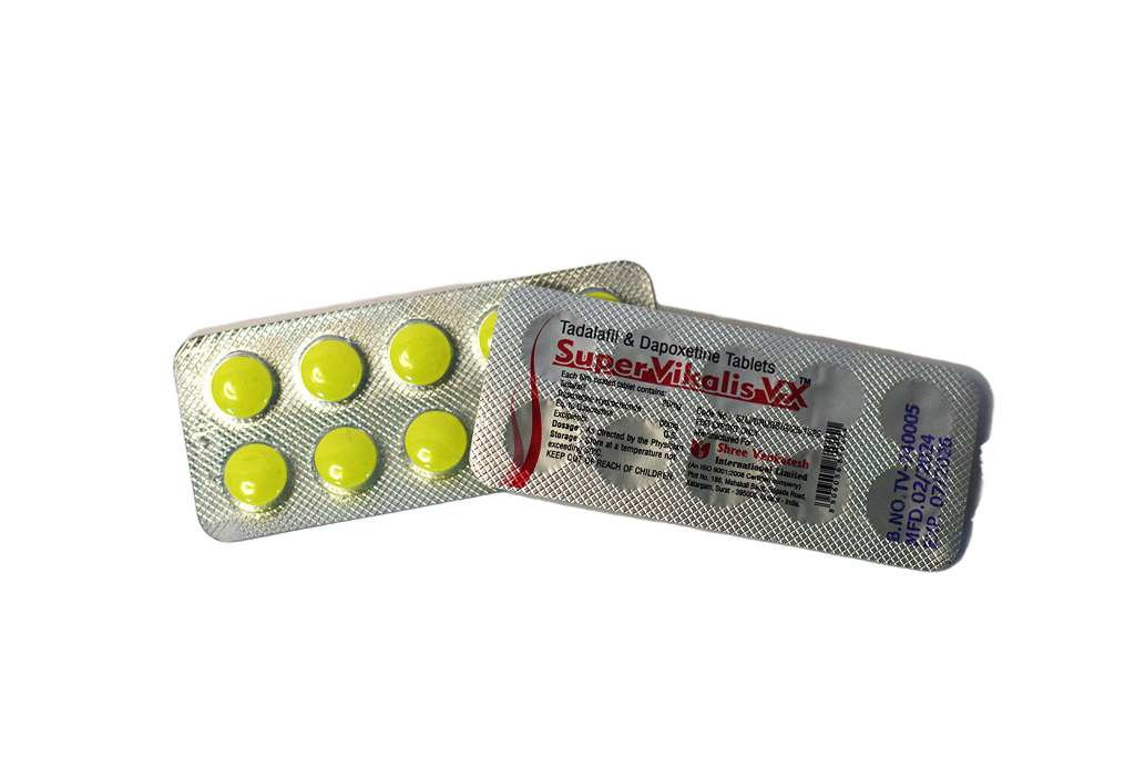 Blister Super Vikalis VX 80mg sa žutim tabletama preko blistera okrenutog deklaracijom nagore
