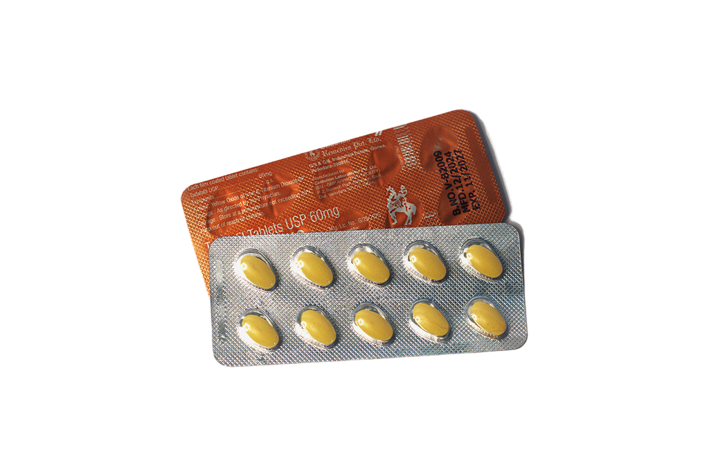 Blister Vidalista 60 mg sa žutim ovalnim tabletama i narandžasta poleđina blistera