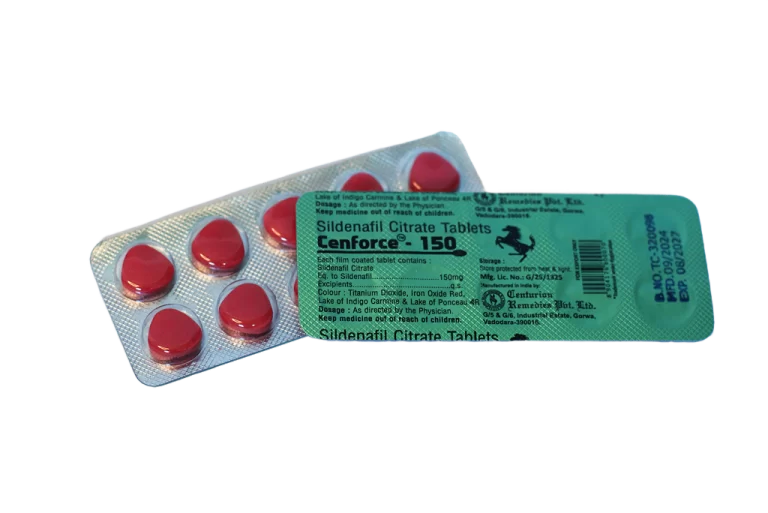 Blister Cenforce 150 sa crvenim tabletama i zelena poleđina sa deklaracijom