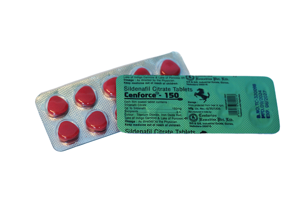 Blister Cenforce 150 sa crvenim tabletama i zelena poleđina sa deklaracijom