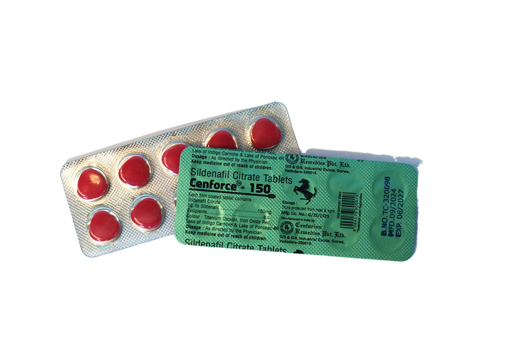 Blister Cenforce 150 sa crvenim tabletama i zelena foil sa sastavom 150 mg