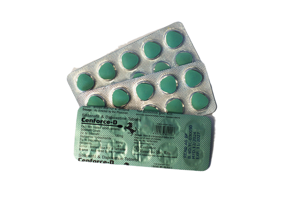 Dva blistera Cenforce-D sa zelenim dijamantskim tabletama, snimak odozgo
