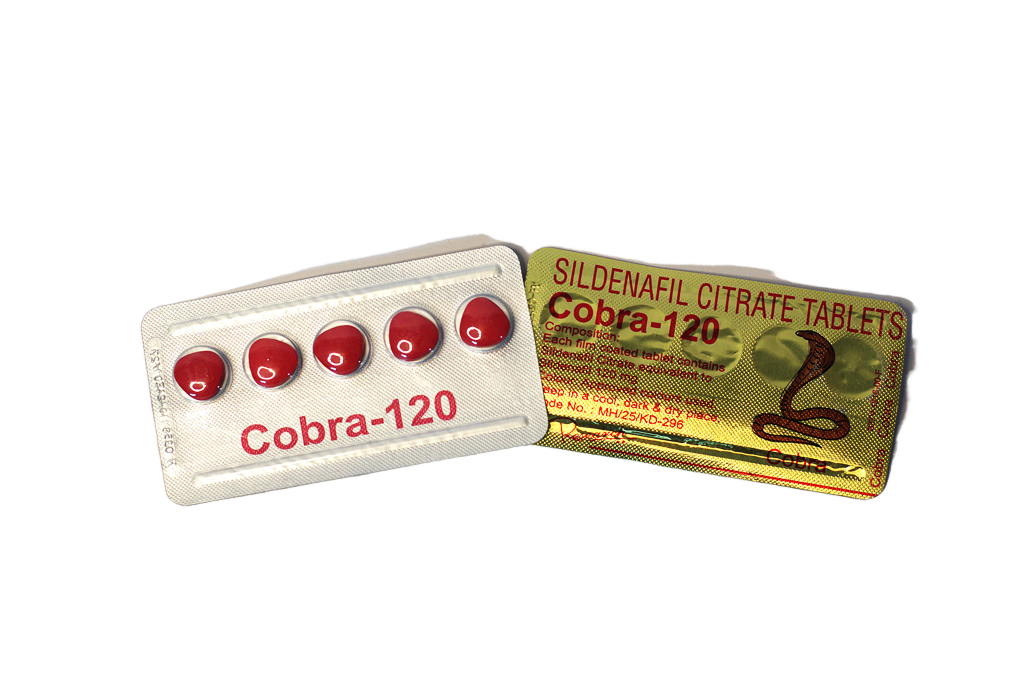 Blister Cobra 120 sa pet crvenih tableta pored zlatne foil deklaracije