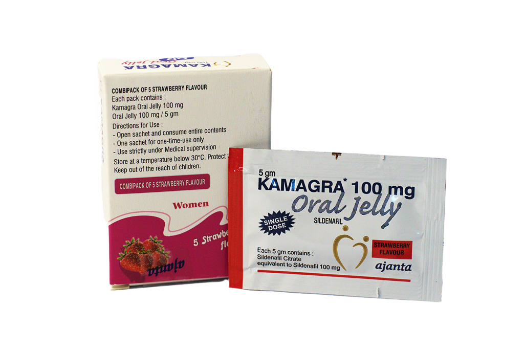 Kutija Kamagra Oral Jelly Women strawberry i kesica 100 mg sildenafil Ajanta