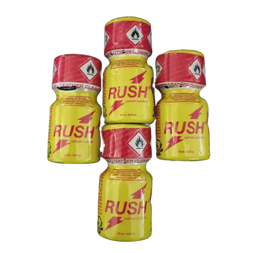 Pet žutih bočica Rush Leather Cleaner u formaciji