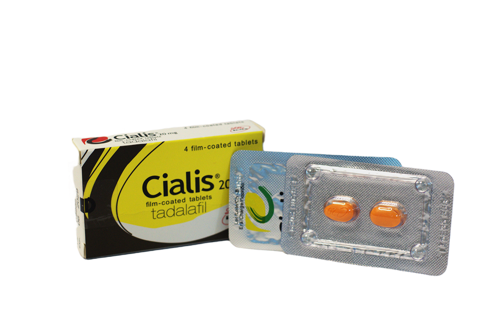 Kutija Cialis 20 mg i blister sa dve narandžaste tablete tadalafila