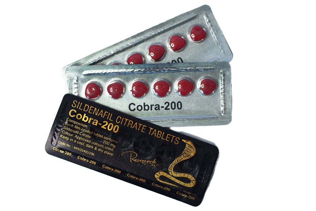 Blisteri Cobra 200 sa crvenim tabletama i crna foil sa logom kobre