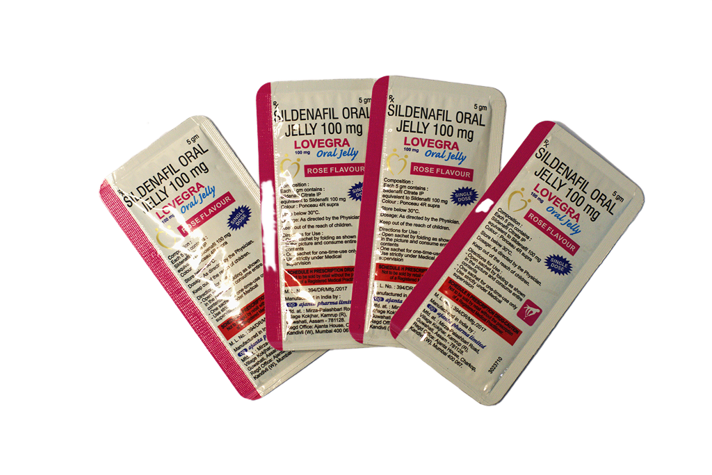 Četiri kesice Lovegra Oral Jelly 100 mg Rose Flavour sildenafil