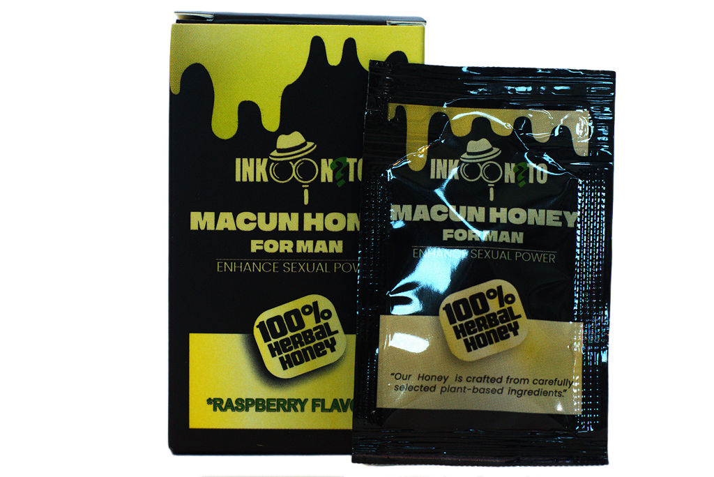 Kutija Inkonito Macun Honey For Man Raspberry Flavour pored crne kesice