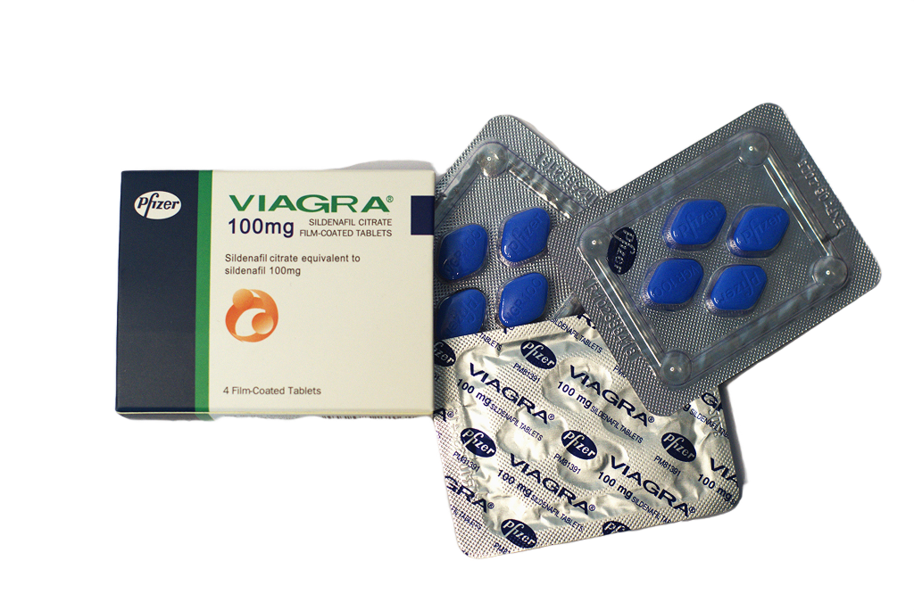 Kutija Viagra 100 mg Pfizer pored blistera i folije plavih tableta