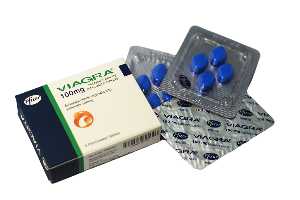 Kutija Viagra 100 mg Pfizer pod uglom pored blistera i folije sa tabletama