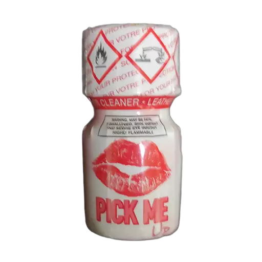 Bela bočica Pick Me Up Leather Cleaner sa crvenim usnama